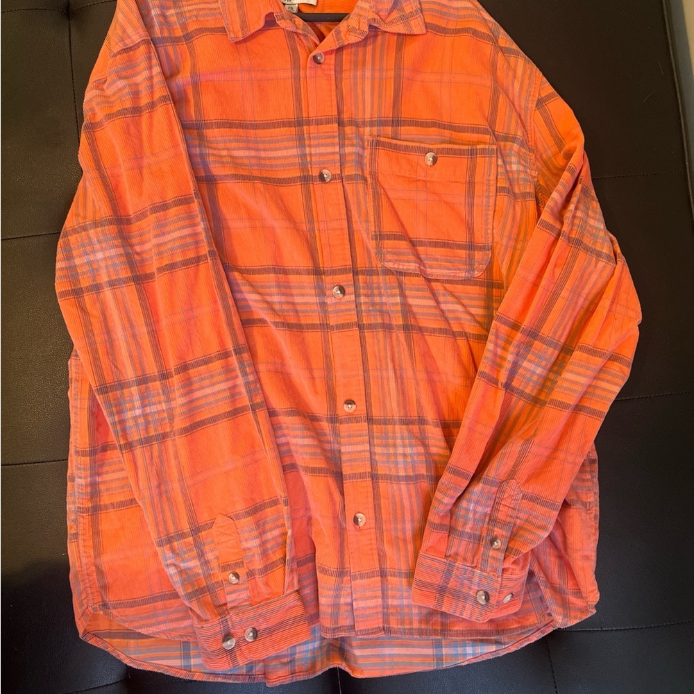 Orange Plaid Button-Up Shirt
